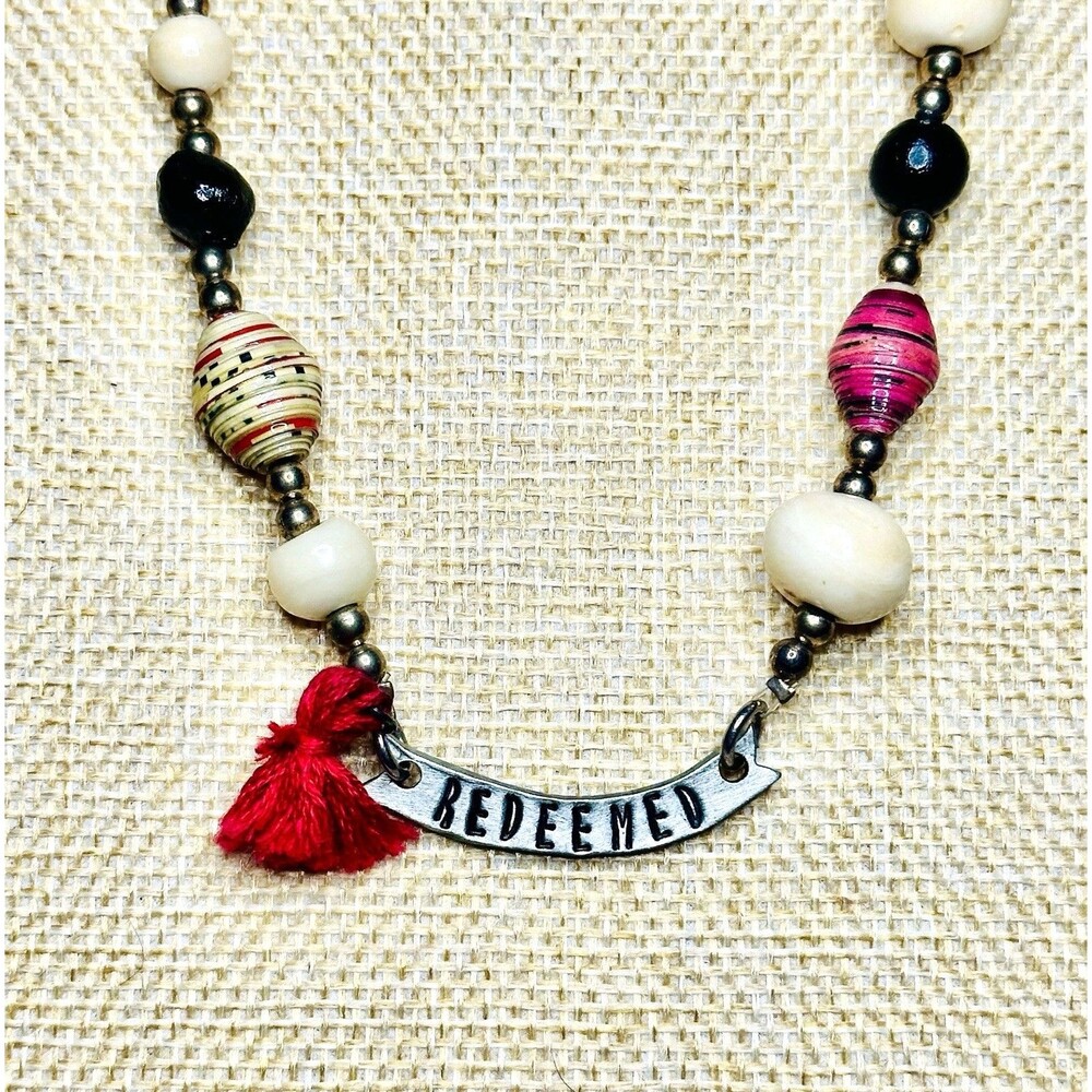 The Vintage Pearl “Redeemed” Ball Chain Handcrafted Bead / Pewter Necklace 20”